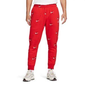 NWT NIKE MEN'S ALL OVER PRINT FLEECE JOGGER SWEATPANTS‎ RED BLACK GRAY